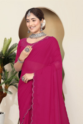 Divine Fabrics Embellished Bollywood Georgette Saree(Pink)