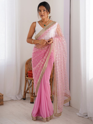 Tasrika Embellished Bollywood Net Saree(Pink)