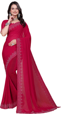 SARANGFEB Solid/Plain, Embellished Bollywood Georgette Saree(Pink)
