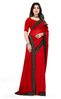 pari creation Solid/Plain, Self Design, Dyed, Embellished Bollywood Georgette Saree(Red)