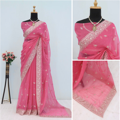 Keshav Creation Embroidered Bollywood Organza Saree(Pink)