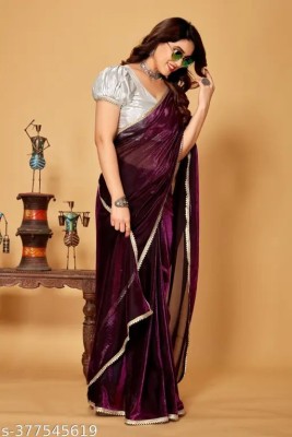 Vragi Self Design Bollywood Lycra Blend Saree(Purple)