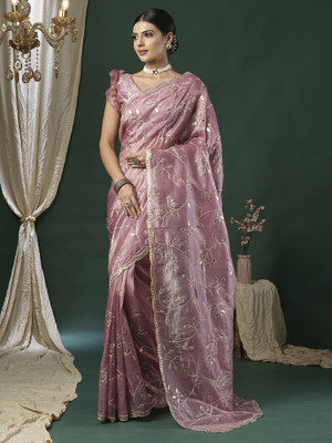 Tasrika Embroidered Bollywood Organza Saree(Purple)