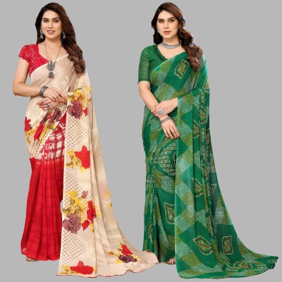 kashvi sarees Printed Daily Wear Georgette Saree(Pack of 2, Pink, Cream, Green)