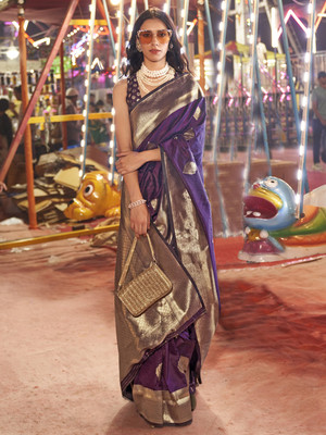all about you Woven Banarasi Silk Blend Saree(Purple)