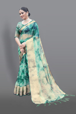 Aarunika SST Solid/Plain Bollywood Organza Saree(Green)