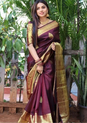 HANSIKA FASHION Applique Banarasi Silk Blend Saree(Maroon)