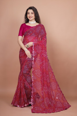kumawat creation Printed Bandhani Georgette Saree(Pink)