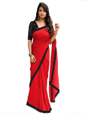 Sareez House Solid/Plain Bollywood Chiffon Saree(Red)