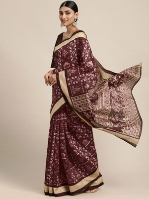 ANOUK Printed Sambalpuri Art Silk Saree(Brown)