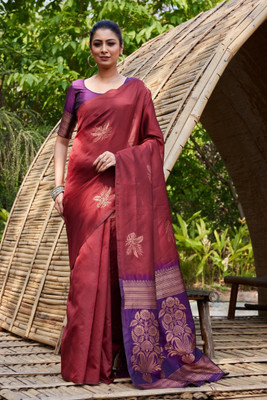 ZILVIRA Woven Kanjivaram Pure Silk, Jacquard Saree(Maroon)