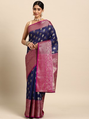 Divastri Woven Banarasi Art Silk Saree(Dark Blue)