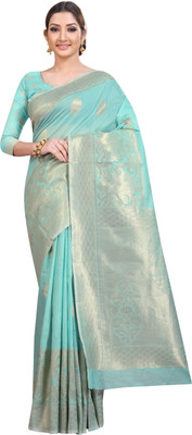 SILK ZONE Woven Jamdani Pure Cotton Saree(Blue)