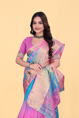 Aarunika MNT Solid/Plain Bollywood Organza Saree(Pink)