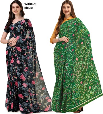 Dori Floral Print, Geometric Print Daily Wear Georgette Saree(Black, Green)