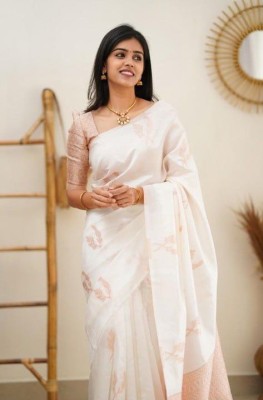 Tatsavi Enterprise Woven Bollywood Jacquard, Pure Silk Saree(White)