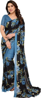 TTH Floral Print Bollywood Georgette Saree(Blue)