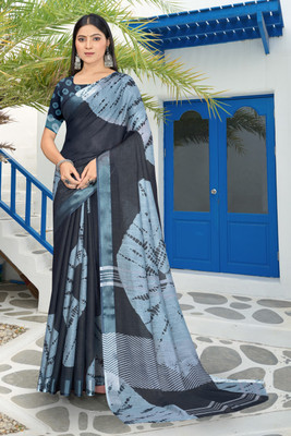 Grubstaker Digital Print Bollywood Cotton Linen Saree(White)