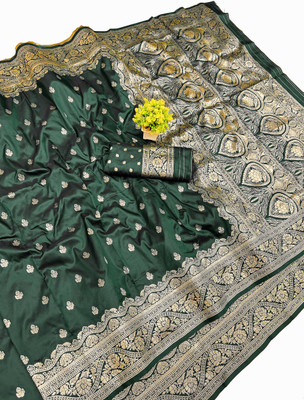 Ratnavali Woven Banarasi Silk Blend, Art Silk Saree(Dark Green)