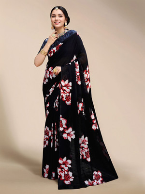 ANOUK Printed Daily Wear Georgette Saree(Black)