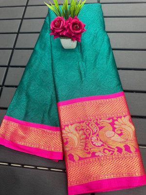 Julee Solid/Plain Banarasi Pure Silk Saree(Dark Green)