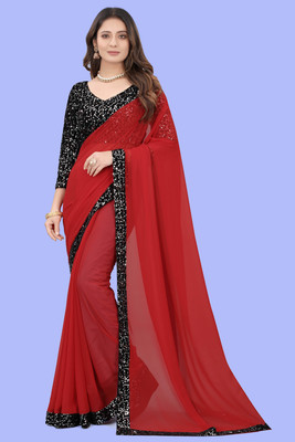 Pradeep Fashion Solid/Plain Bollywood Georgette Saree(Maroon)