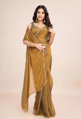 ANJAVI FASHION Self Design Bollywood Silk Blend Saree(Gold)