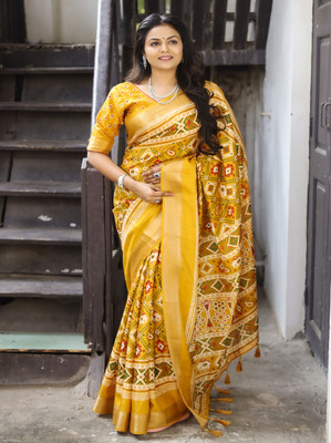 sadika Woven Mekhela Chador Silk Blend Saree(Yellow)