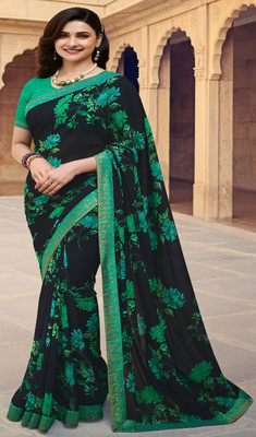 Hensi sarees shop Woven Bhagalpuri Georgette, Art Silk Saree(Black)