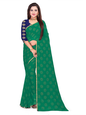 RHEY Printed Bollywood Chiffon Saree(Dark Green)