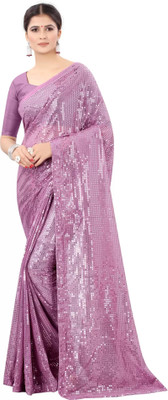 Dharmik Fashion Studio Embellished Bollywood Net, Art Silk Saree(Purple)