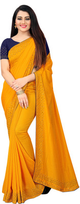 pUNYATHA CREATION Embroidered Chanderi Art Silk Saree(Mustard)