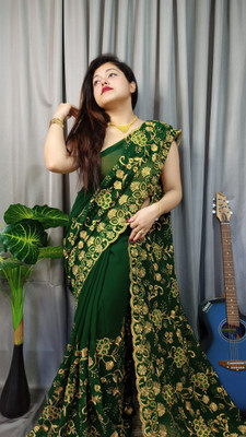 ARNA GARMENTS Embroidered Saree with Attached Blouse Art Silk Saree(Green)