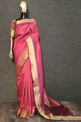 kunal enterprise Temple Border Assam Silk Cotton Silk Saree(Pink)