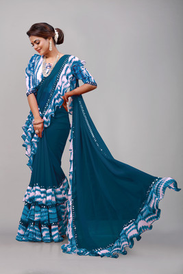 Flip The Style Printed Bollywood Georgette Saree(Blue)