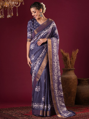 ANOUK Printed Chinnalapattu Silk Blend Saree(Purple)