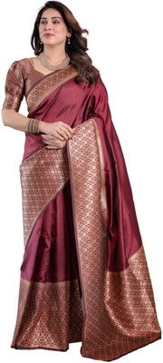Irenzz Enterprise Self Design Banarasi Pure Silk Saree(Maroon)