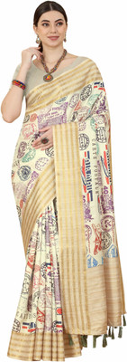 SILK ZONE Embellished Chanderi Art Silk Saree(Beige)