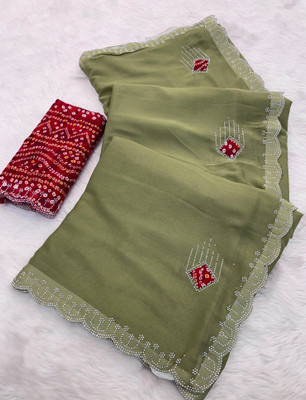 Tradivibe Embroidered Bollywood Chiffon Saree(Light Green)