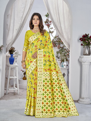 Sariya Woven Banarasi Jacquard, Silk Blend Saree(Yellow)