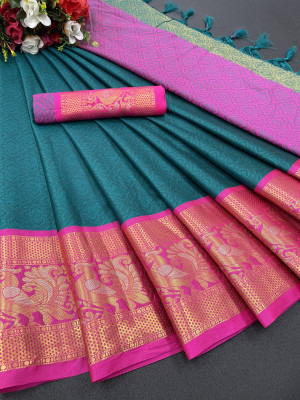 Aika Solid/Plain Banarasi Pure Silk Saree(Dark Green)