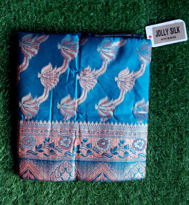 Kopraj Floral Print, Embellished Bollywood Silk Blend Saree(Dark Blue)