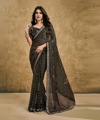 Samah Printed, Embellished Bollywood Chiffon, Georgette Saree(Black)