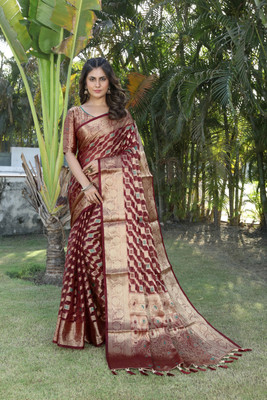 ANGOORI TEXTILES Woven Konrad Organza Saree(Multicolor)
