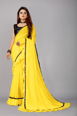 Maruti Creation Embroidered Bollywood Georgette, Chiffon Saree(Yellow)