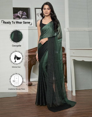 Satrani Dyed, Solid/Plain Bollywood Georgette Saree(Dark Green, Multicolor)