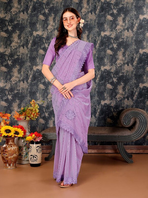 Vraggi Embellished Bollywood Lycra Blend Saree(Purple)