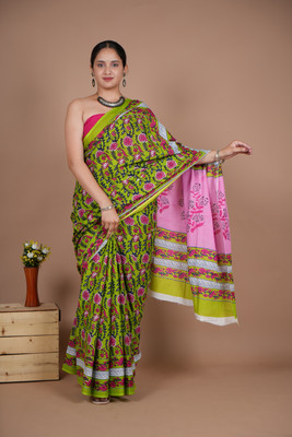 KOSHAR Printed Daily Wear Pure Cotton Saree(Multicolor)
