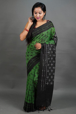 DAS TAXTILES Printed Sambalpuri Cotton Blend Saree(Green)
