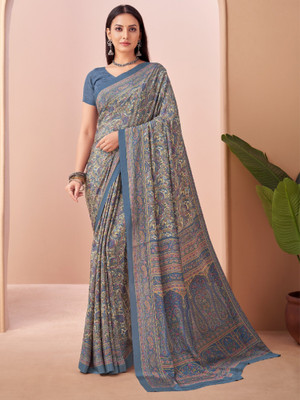 Tasrika Floral Print, Geometric Print, Digital Print, Printed Bollywood Crepe Saree(Grey)